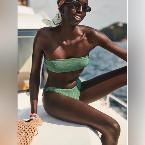 Beach Riot Emerald Kelsey Green Sparkly Glitter Bandeau Swim Bikini Top - Picture 5 of 13